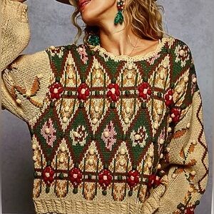POL Vintage-Inspired Multicolor Knit Sweater